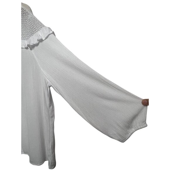 C Est 1946 White Crochet Yoke Ruffle Long Sleeve Blouse XL Minimalist Lt Weight - Picture 9 of 16